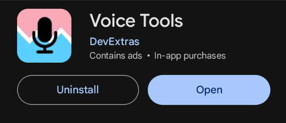 How the App 'Voice Tools' looks inside the Play Store